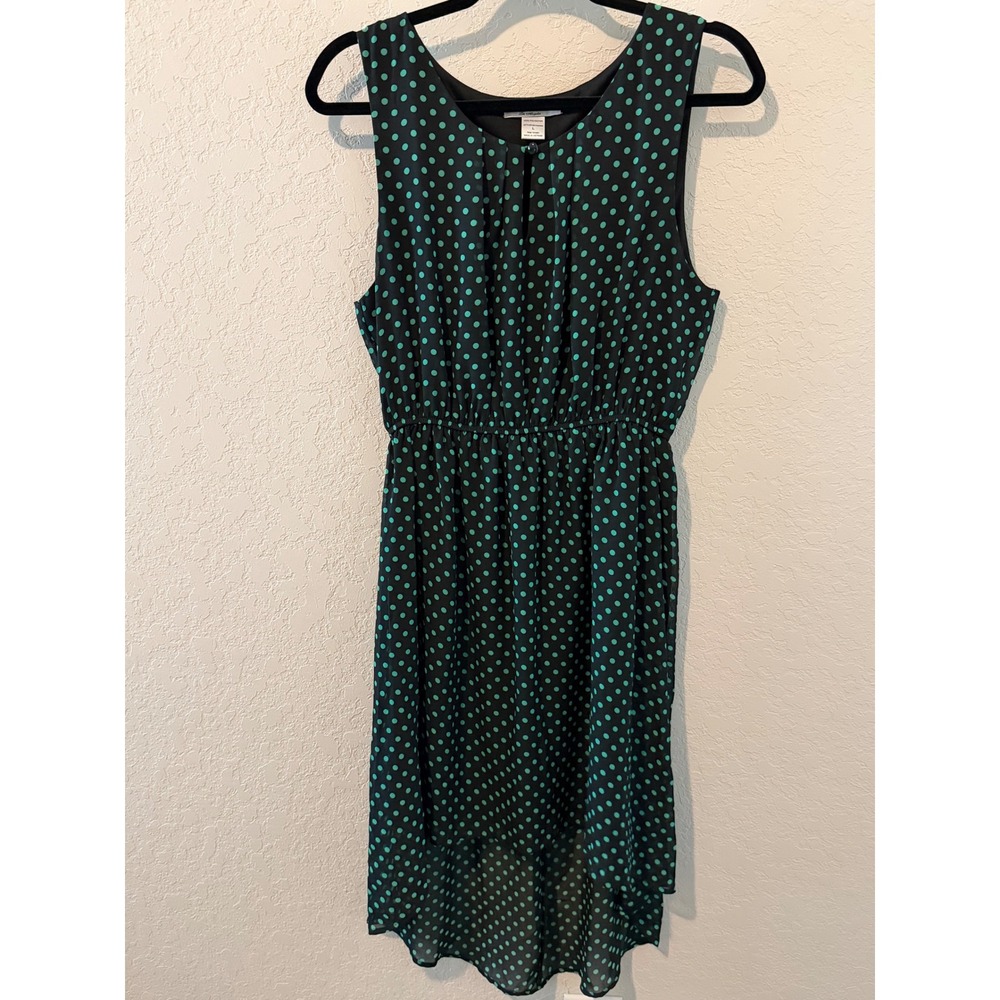 Love Luscious Los Angeles Black Teal Polka Dot High Low Dress Large